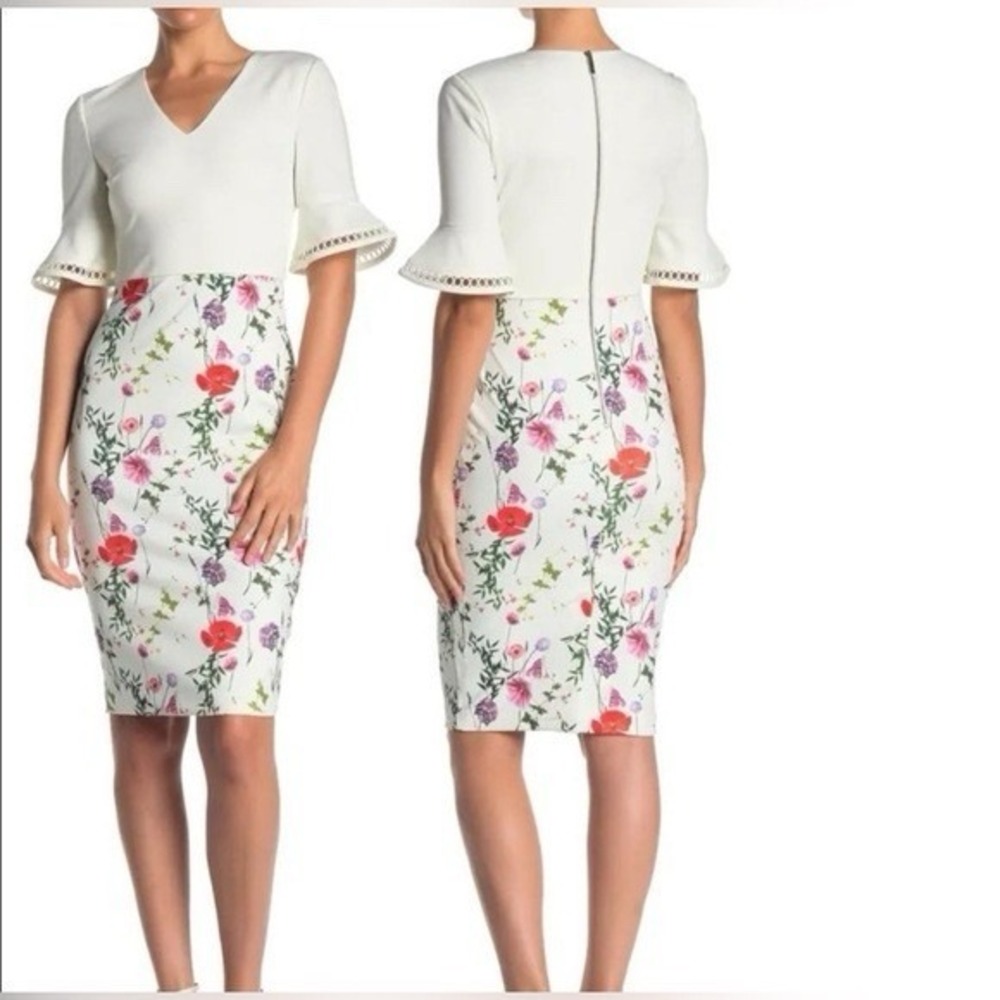 Ted Baker Wesa Bell-Sleeve Floral Dress Knee Length Size 2